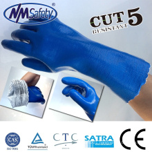 NMSAFETY oil proof nitrile glove/long sleeve nitrile safe gloves/cut level 5 anti-cut gloves